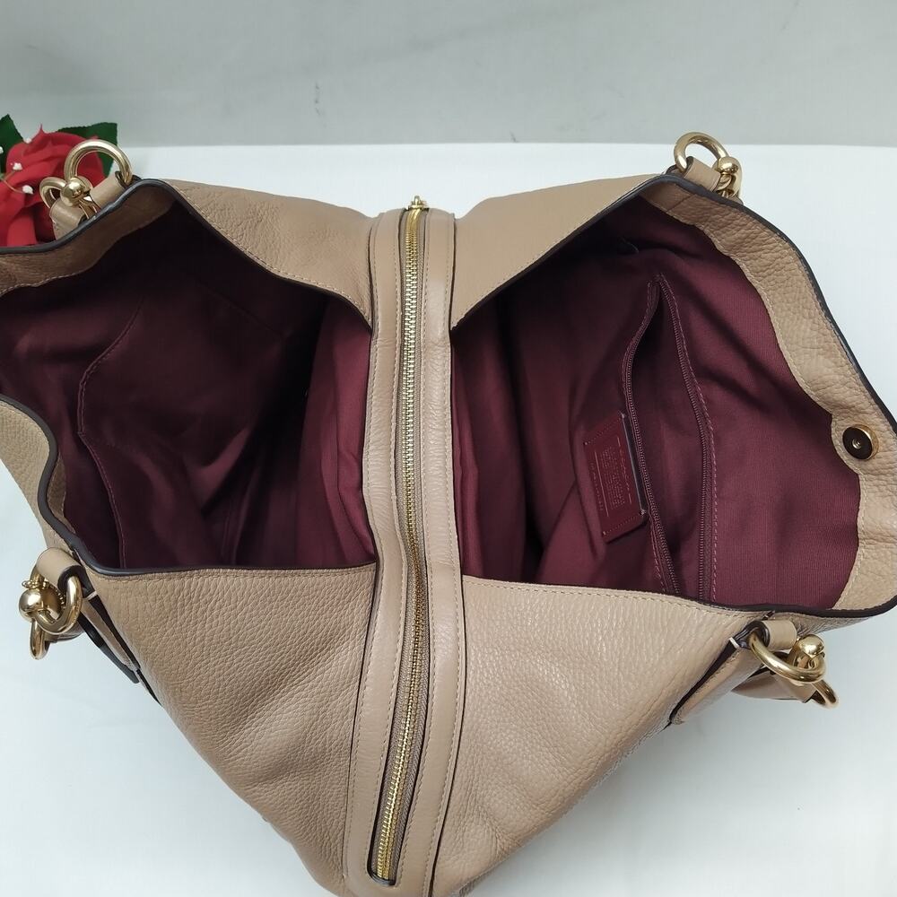 Coach Hallie Beige Leather 3 Compartments Shoulder Bag - Picture 10 of 16